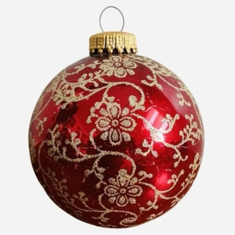 Vintage Circa 1913 Santa Scene Glass Ball Christmas Ornament Red Gold G+